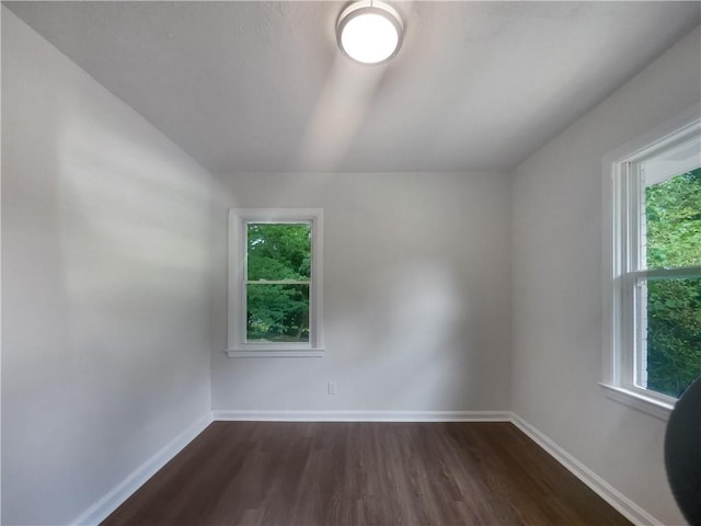 unfurnished room with dark wood-type flooring