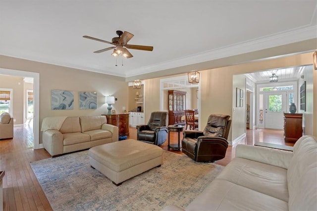 87 Washington Blvd, Dallas, GA 30132 - living room with hardwood / wood-style floors, crown molding, ceiling fan, and baseboards