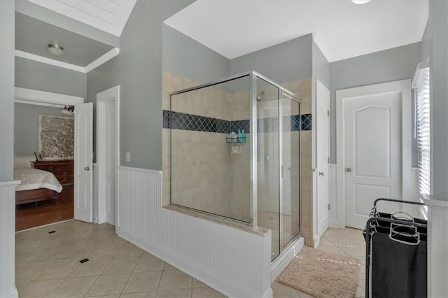 87 Washington Blvd, Dallas, GA 30132 - full bathroom featuring tile patterned flooring, ensuite bathroom, a stall shower, plenty of natural light, and wainscoting