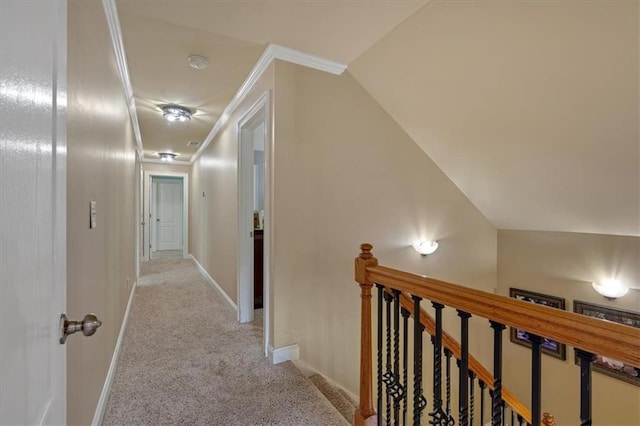 87 Washington Blvd, Dallas, GA 30132 - corridor featuring light colored carpet, baseboards, ornamental molding, and an upstairs landing