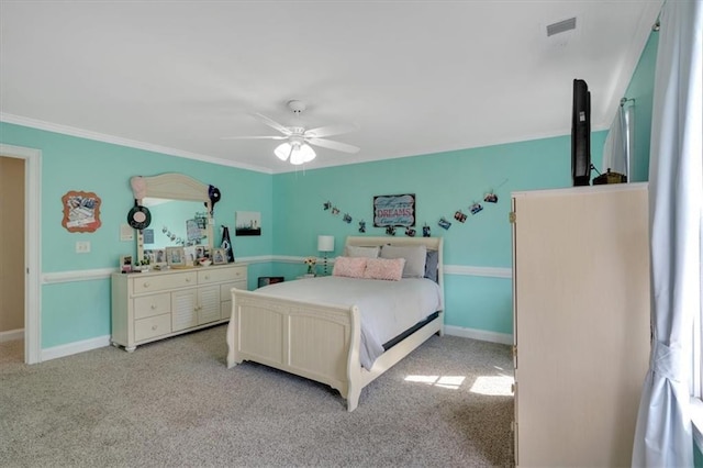 87 Washington Blvd, Dallas, GA 30132 - bedroom featuring light colored carpet, a ceiling fan, crown molding, and baseboards
