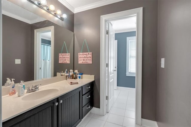 87 Washington Blvd, Dallas, GA 30132 - bathroom with baseboards, tile patterned flooring, vanity, and crown molding