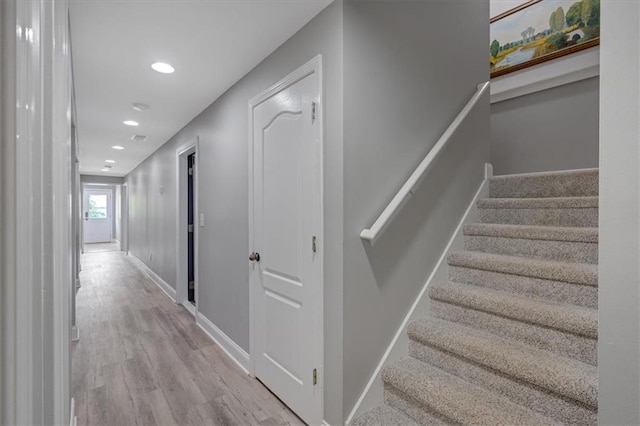 87 Washington Blvd, Dallas, GA 30132 - stairway featuring baseboards, wood finished floors, and recessed lighting