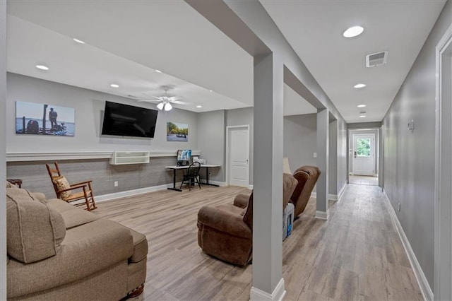 87 Washington Blvd, Dallas, GA 30132 - living room with light wood-style flooring, recessed lighting, baseboards, and a ceiling fan