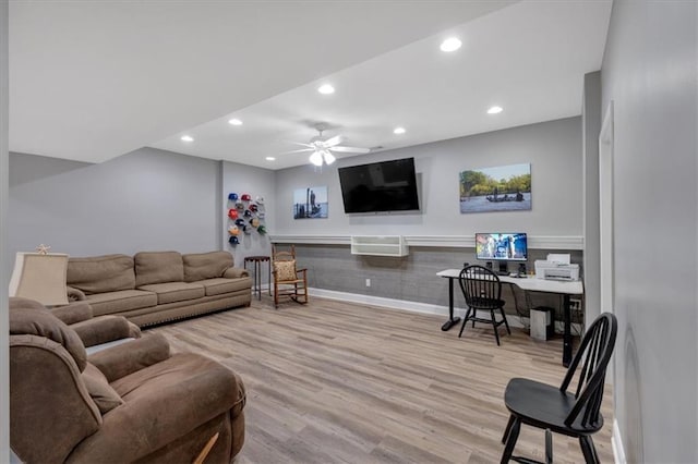87 Washington Blvd, Dallas, GA 30132 - living area featuring wood finished floors, recessed lighting, baseboards, ceiling fan, and a desk