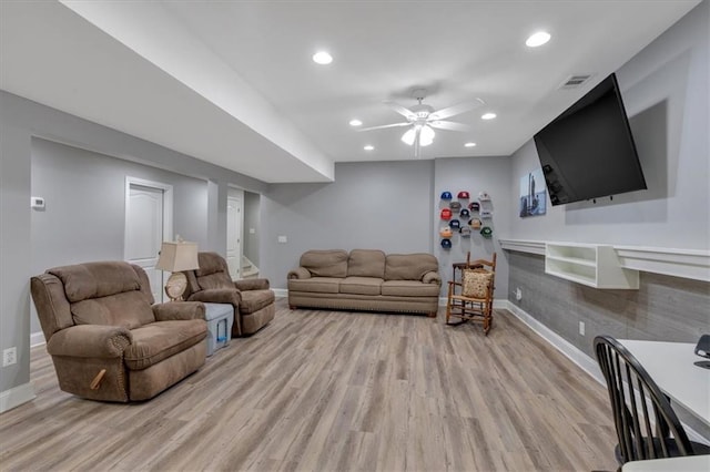 87 Washington Blvd, Dallas, GA 30132 - living room with baseboards, ceiling fan, light wood-style flooring, and recessed lighting