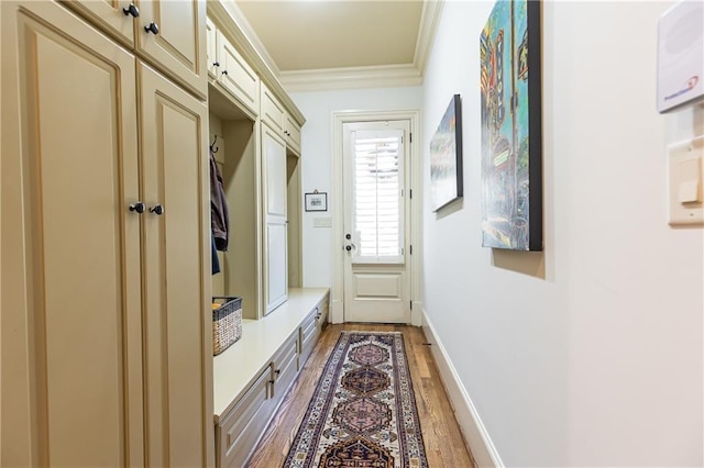 5352 Lacosta Ln, Alpharetta, GA 30022 - mudroom with light wood-type flooring and ornamental molding