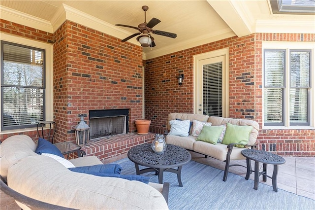 5352 Lacosta Ln, Alpharetta, GA 30022 - view of patio featuring an outdoor living space with a fireplace and a ceiling fan