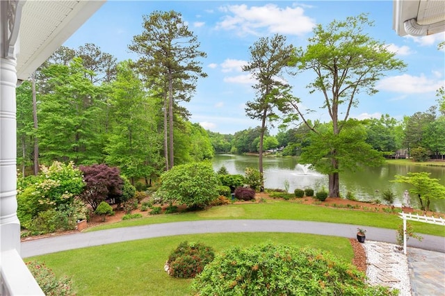 view of yard with a water view
