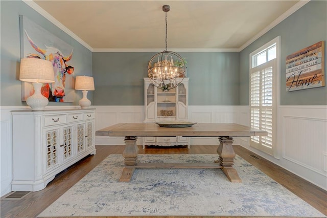 dining room with wainscoting and wood finished floors