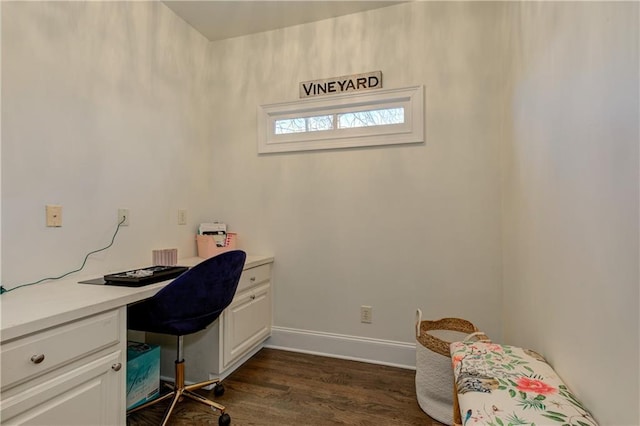 office with baseboards and dark wood-type flooring