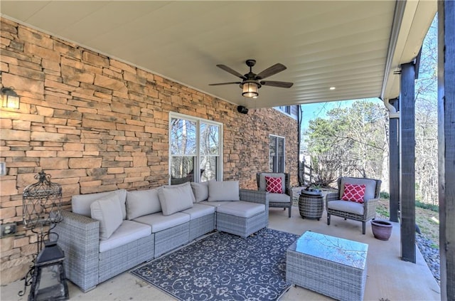 view of patio / terrace with outdoor lounge area and ceiling fan