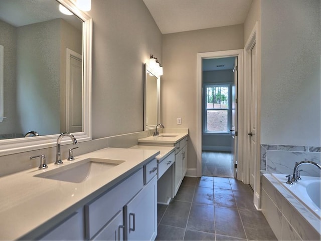 3730 Reserve Overlook Way, Cumming, GA 30041 - bathroom featuring double vanity, a bath, tile patterned floors, and baseboards