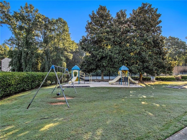 view of playground featuring a yard