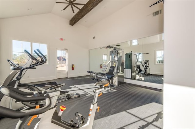 gym with high vaulted ceiling