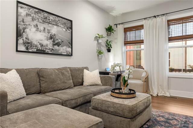 living room with hardwood / wood-style floors