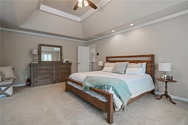1758 Rosehedge Way NW, Kennesaw, GA 30152 - bedroom with a tray ceiling, carpet floors, ornamental molding, baseboards, and a ceiling fan