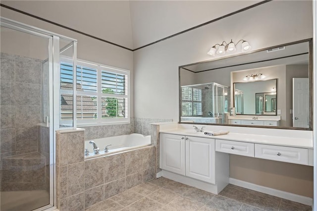 1758 Rosehedge Way NW, Kennesaw, GA 30152 - bathroom with a shower stall, a bath, vanity, and tile patterned flooring
