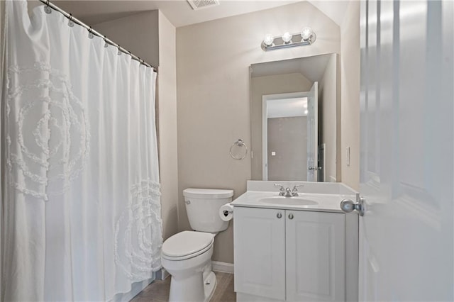 1758 Rosehedge Way NW, Kennesaw, GA 30152 - full bath featuring toilet, vanity, baseboards, and a shower with curtain
