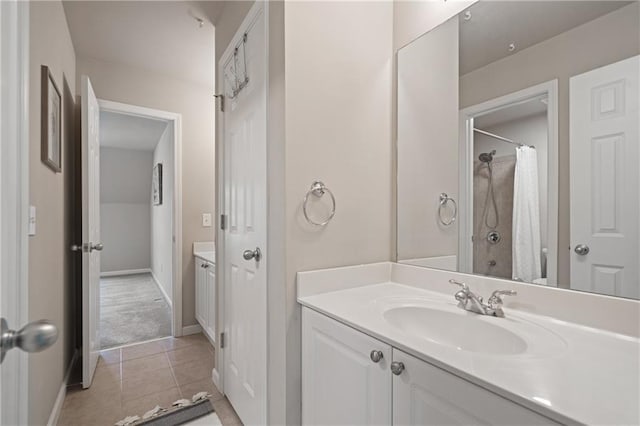 1758 Rosehedge Way NW, Kennesaw, GA 30152 - bathroom with vanity, tile patterned flooring, baseboards, and a shower with curtain