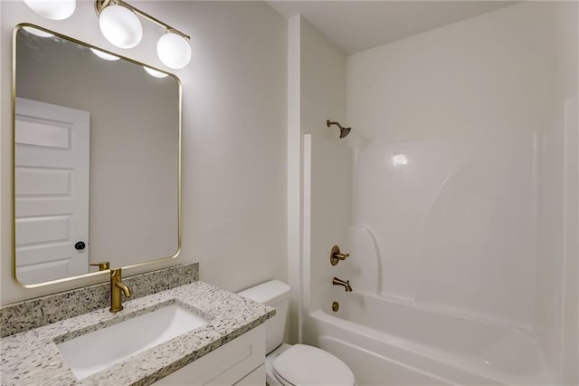 full bathroom with vanity, toilet, and shower / washtub combination