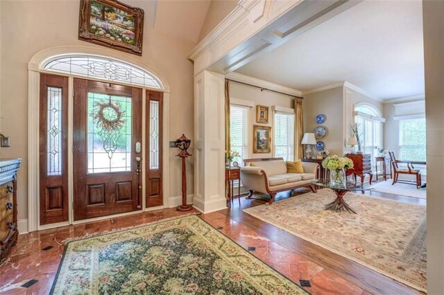 95 Weslyan Way, Oxford, GA 30054 - foyer featuring ornamental molding, baseboards, and ornate columns