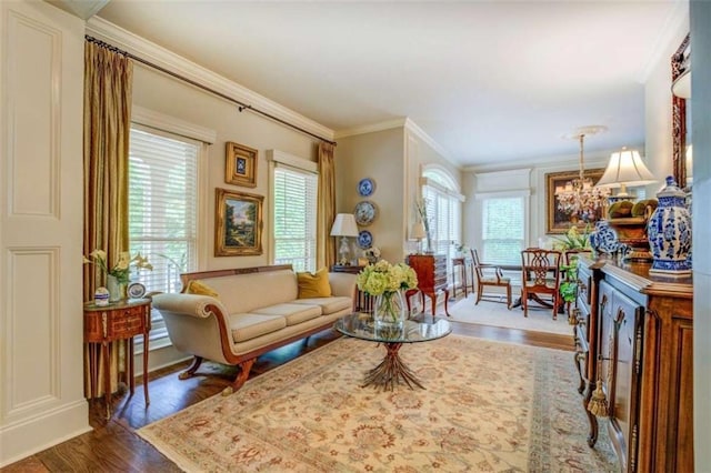 95 Weslyan Way, Oxford, GA 30054 - living room featuring a chandelier, crown molding, and wood finished floors