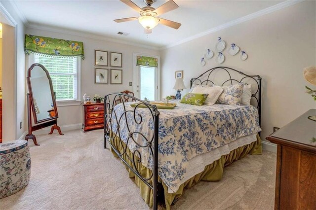 95 Weslyan Way, Oxford, GA 30054 - bedroom featuring light carpet, multiple windows, ornamental molding, baseboards, and ceiling fan
