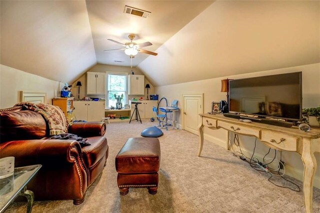 95 Weslyan Way, Oxford, GA 30054 - sitting room featuring vaulted ceiling, a ceiling fan, and carpet floors