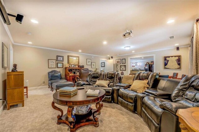 95 Weslyan Way, Oxford, GA 30054 - living area featuring crown molding, light colored carpet, recessed lighting, and baseboards