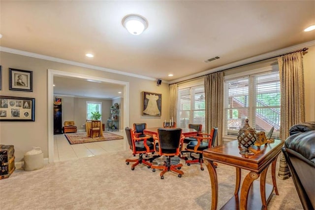 95 Weslyan Way, Oxford, GA 30054 - carpeted dining room with ornamental molding and recessed lighting