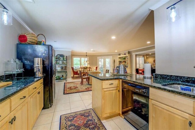 95 Weslyan Way, Oxford, GA 30054 - kitchen with black appliances, a sink, light tile patterned flooring, light brown cabinetry, and recessed lighting