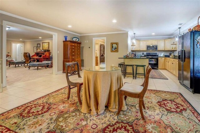95 Weslyan Way, Oxford, GA 30054 - dining space with light tile patterned floors, recessed lighting, ornamental molding, and light carpet