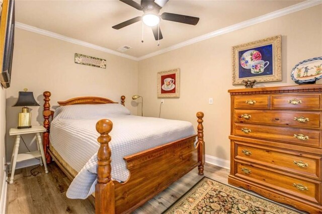 95 Weslyan Way, Oxford, GA 30054 - bedroom featuring wood finished floors, ornamental molding, baseboards, and ceiling fan