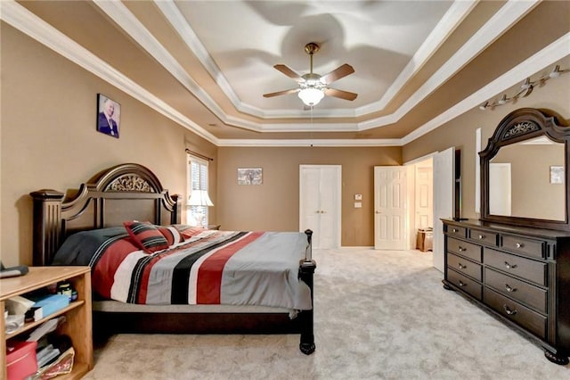 3565 Hickory Branch Trl, Suwanee, GA 30024 - carpeted bedroom featuring crown molding, a raised ceiling, and ceiling fan