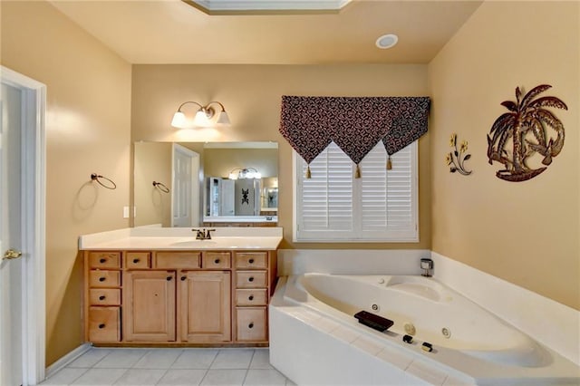 3565 Hickory Branch Trl, Suwanee, GA 30024 - full bath with tile patterned flooring, a jetted tub, and vanity