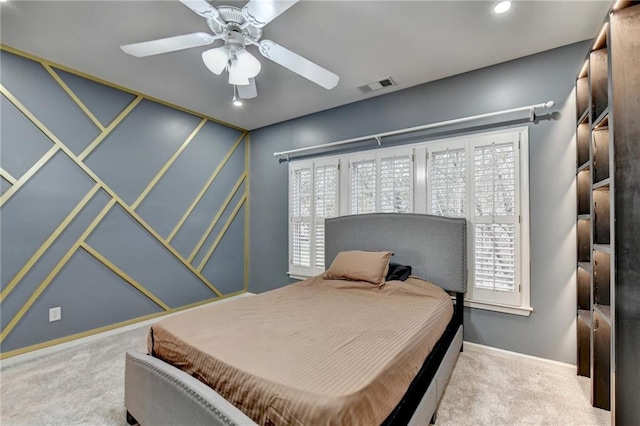 3565 Hickory Branch Trl, Suwanee, GA 30024 - bedroom featuring baseboards, carpet floors, a ceiling fan, and recessed lighting