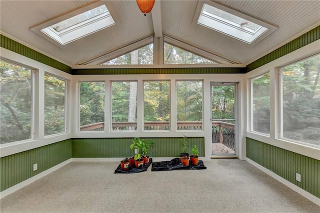 3565 Hickory Branch Trl, Suwanee, GA 30024 - sunroom with a skylight, carpet floors, plenty of natural light, lofted ceiling, and baseboards