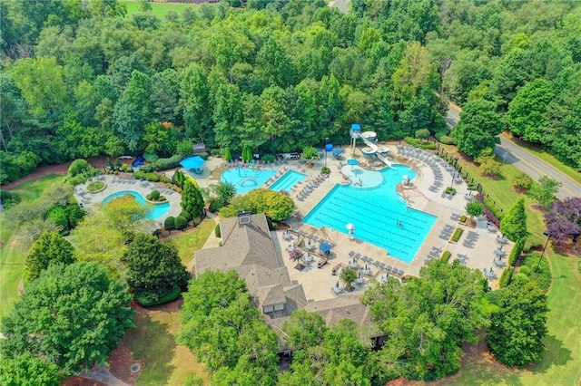 3565 Hickory Branch Trl, Suwanee, GA 30024 - aerial overview of property's location featuring a pool area and a heavily wooded area
