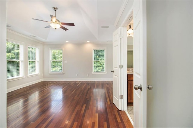 5575 Julian Pl, Atlanta, GA 30342 - unfurnished room with healthy amount of natural light, dark wood finished floors, a ceiling fan, ornamental molding, and recessed lighting