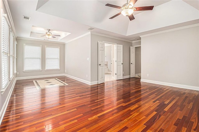 5575 Julian Pl, Atlanta, GA 30342 - unfurnished room with a raised ceiling, ceiling fan, hardwood / wood-style floors, and ornamental molding