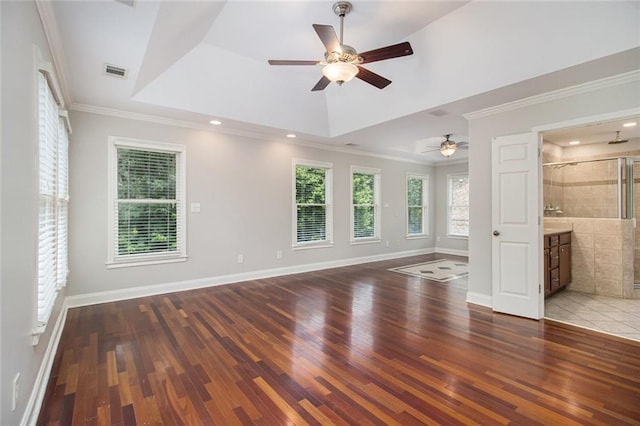 5575 Julian Pl, Atlanta, GA 30342 - unfurnished bedroom featuring wood finished floors, recessed lighting, crown molding, ceiling fan, and ensuite bathroom