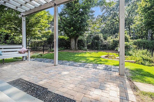 5575 Julian Pl, Atlanta, GA 30342 - view of patio / terrace featuring a pergola and view of wooded area