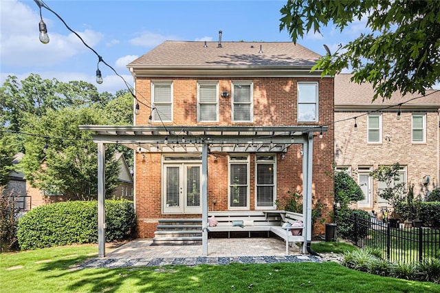 5575 Julian Pl, Atlanta, GA 30342 - rear view of property with a pergola, french doors, brick siding, an outdoor living space, and a patio
