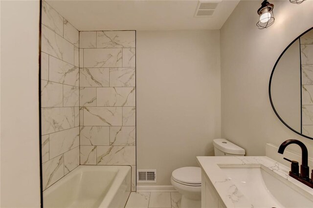 bathroom with marble finish floor, visible vents, baseboards, and toilet