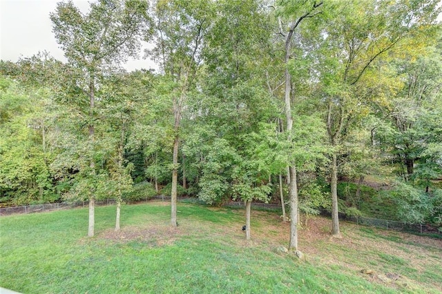 view of yard with a wooded view