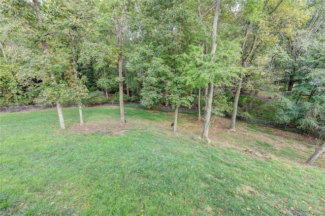 view of yard with a forest view