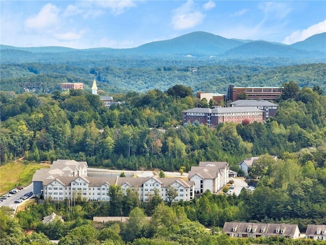 drone / aerial view featuring a mountain view