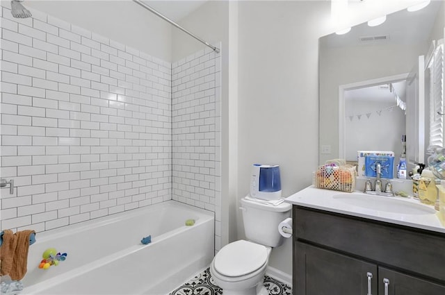bathroom with visible vents, vanity, toilet, and shower / bath combination
