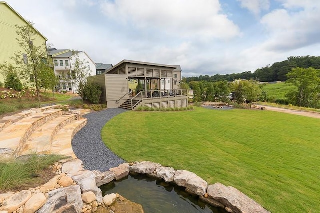 view of yard with a deck